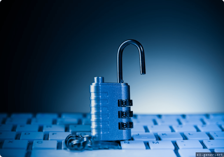 Zahlenschloss auf einer Notebook-Tastatur als Sinnbild für IT-Sicherheit